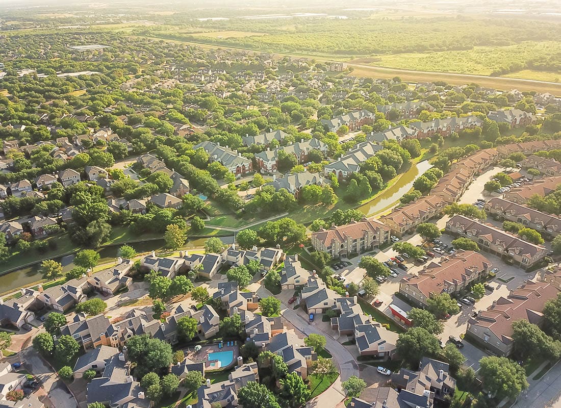 Abingdon, VA - Aerial View of Residential Homes in Texas on a Sunny Day